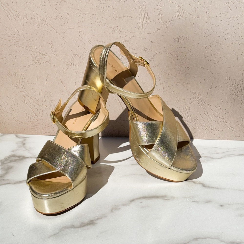 Stuart Weitzman Dayna 100MM Metallic Leather Platform Sandals